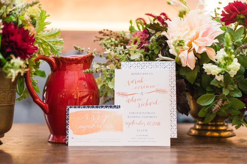 Wedding invitations at La Cuchara Baltimore styled shoot