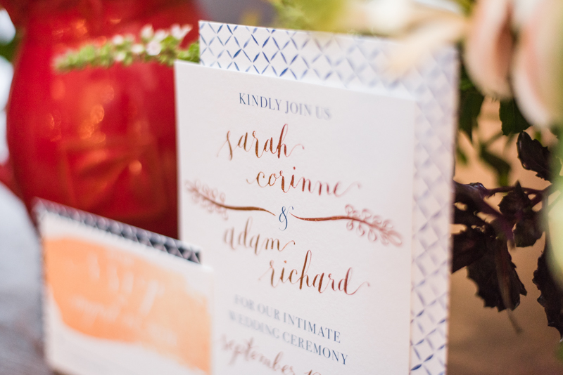 Wedding invitations at La Cuchara Baltimore styled shoot