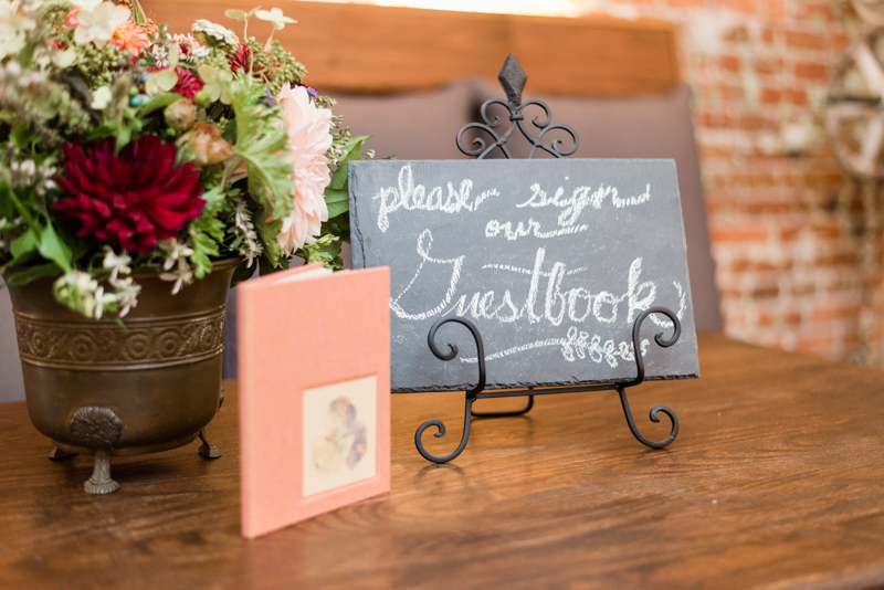 Wedding reception guestbook at La Cuchara Baltimore styled shoot