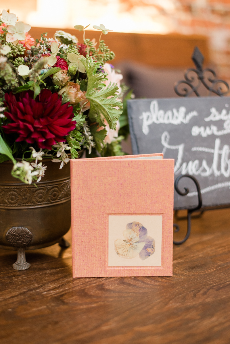 Wedding reception guestbook at La Cuchara Baltimore styled shoot