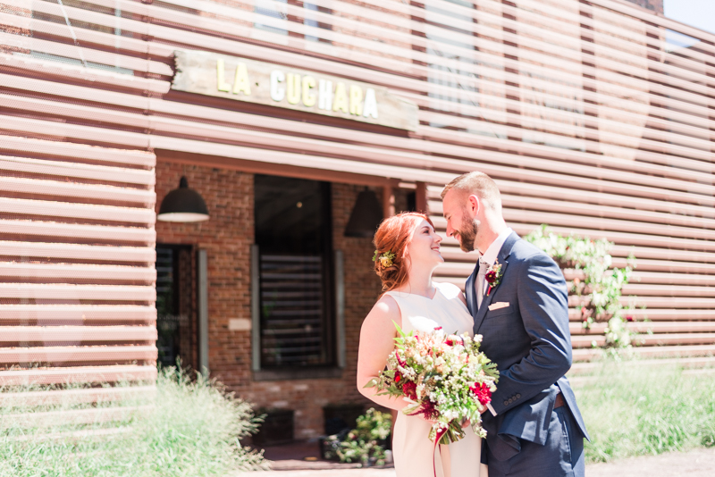 Wedding bride and groom at La Cuchara Baltimore styled shoot