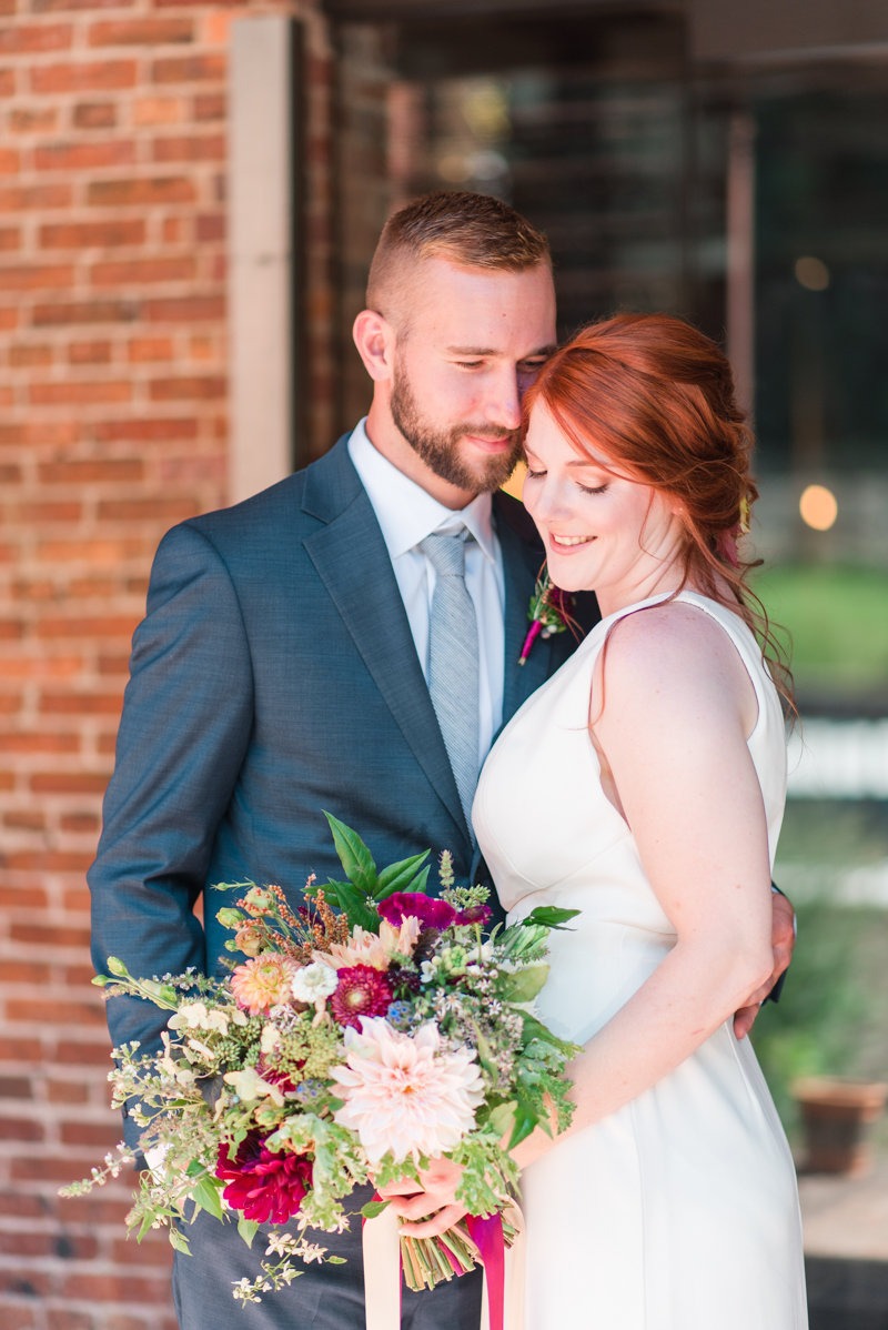 Wedding bouquet bride and groom at La Cuchara Baltimore styled shoot