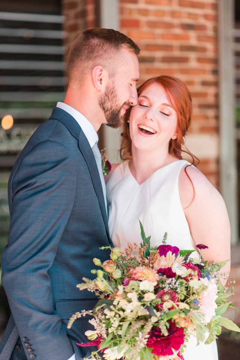 Wedding bouquet bride and groom at La Cuchara Baltimore styled shoot