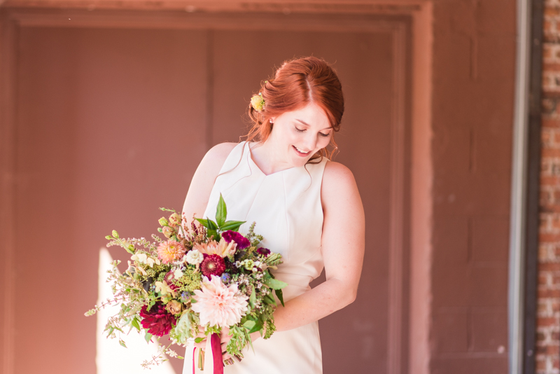 Wedding bouquet bride and groom at La Cuchara Baltimore styled shoot