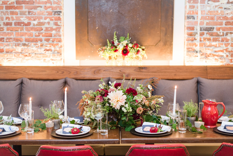 Wedding reception florals by Local Color Flowers at La Cuchara Baltimore styled shoot