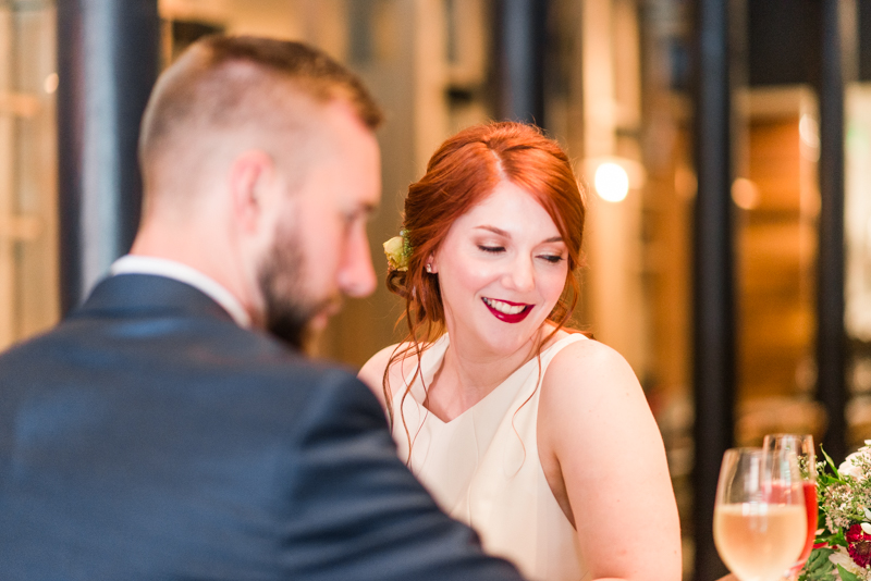 Wedding reception bride and groom at La Cuchara Baltimore styled shoot