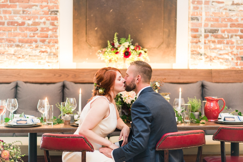 Wedding reception bride and groom at La Cuchara Baltimore styled shoot