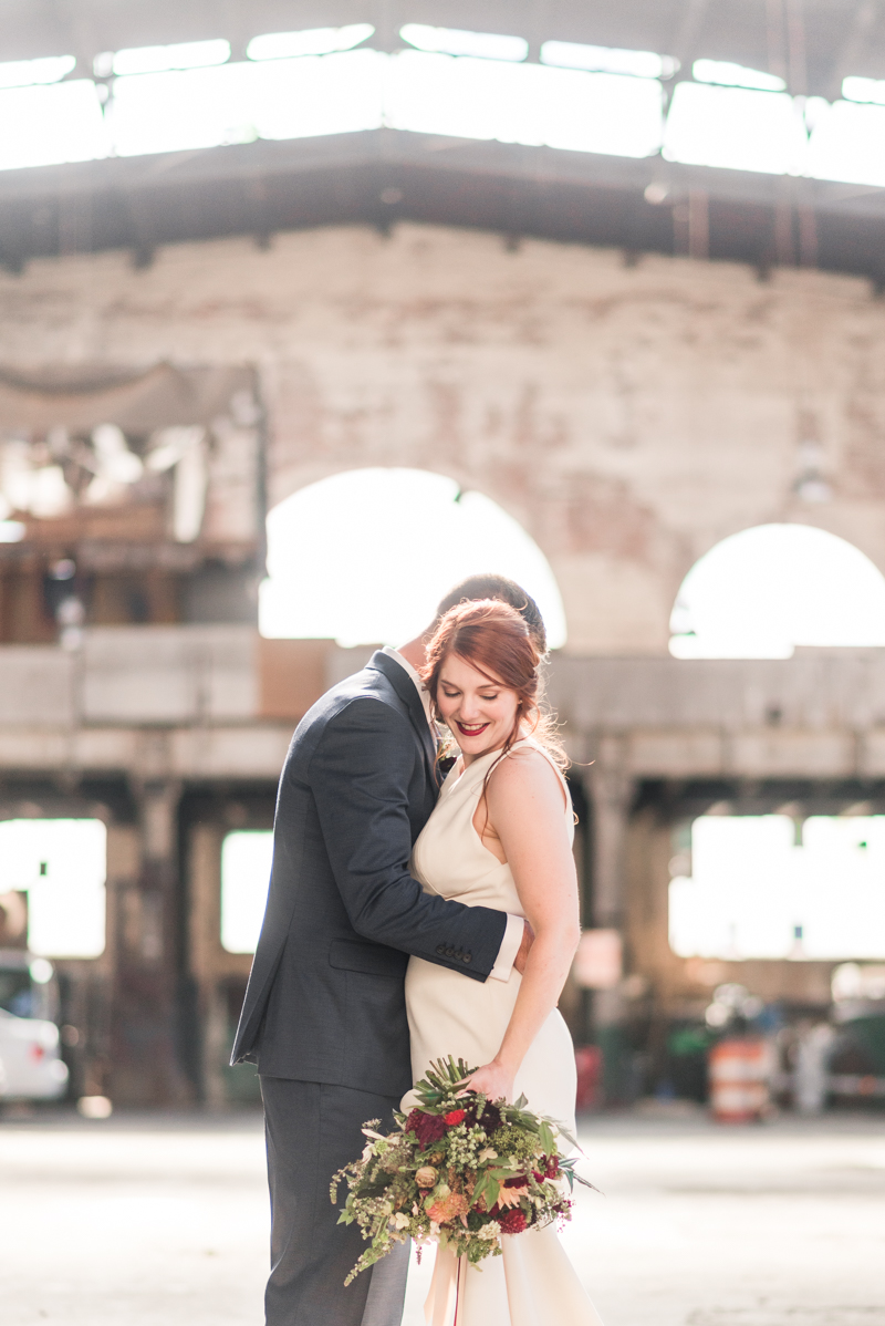 Wedding bride and groom at Clipper Mill, Maryland