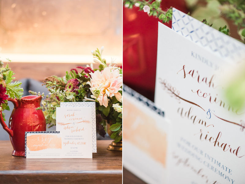 Wedding invitations at La Cuchara Baltimore styled shoot