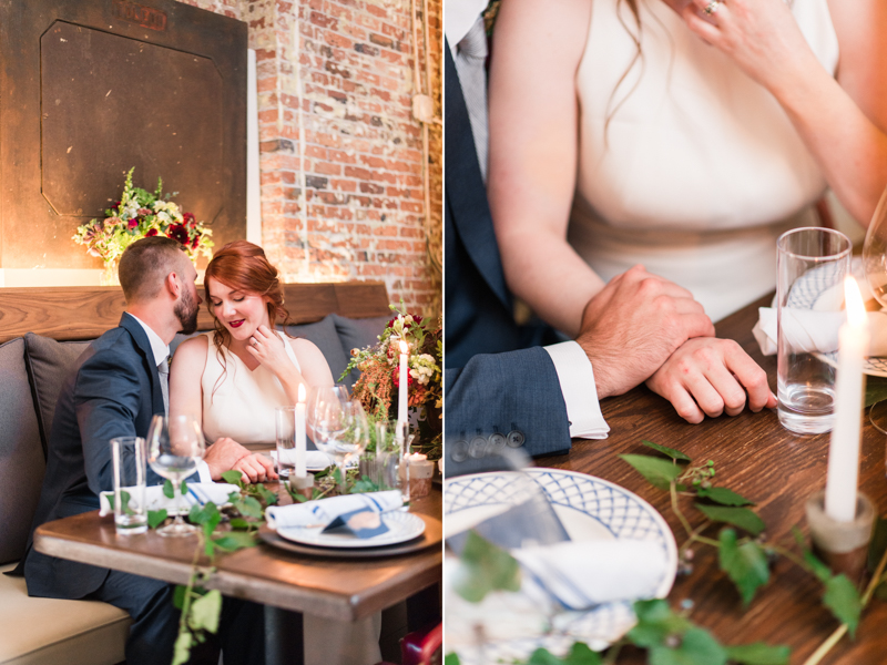 Wedding reception bride and groom at La Cuchara Baltimore styled shoot