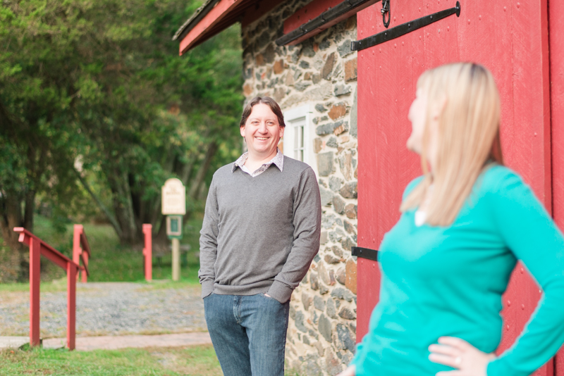 Jerusalem Mill red barn engagement session in maryland