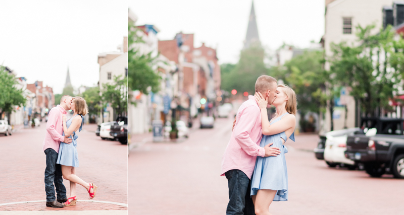 Wedding Photographers in Maryland Downtown Annapolis Engagement Session Sunrise Pastel Main Street