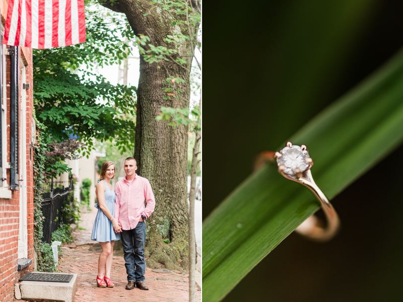 Wedding Photographers in Maryland Downtown Annapolis Engagement Session Sunrise Pastel Main Street Ring