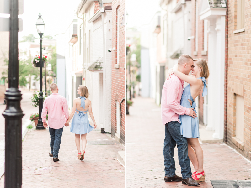 Wedding Photographers in Maryland Downtown Annapolis Engagement Session Sunrise Pastel Main Street