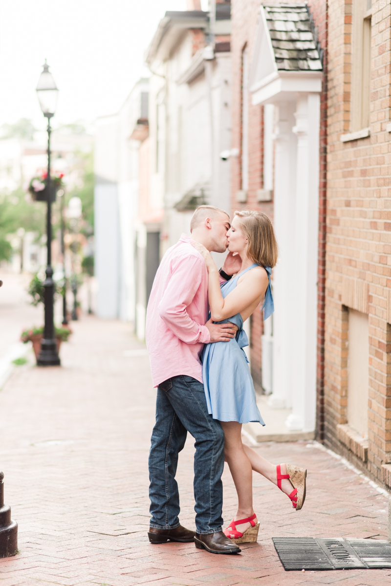 Wedding Photographers in Maryland Downtown Annapolis Engagement Session Sunrise Pastel Main Street