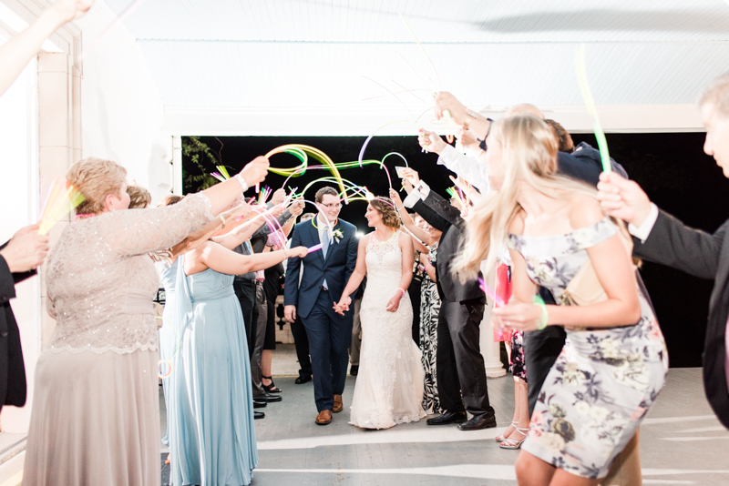 Wedding Photographers in Maryland Liriodendron Mansion Bel Air glow stick exit