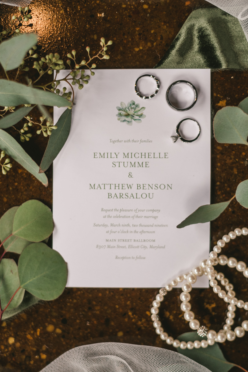 Wedding Photographers in Maryland Main Street Ballroom Ellicott City Invitation Suite Blonde and Brindle