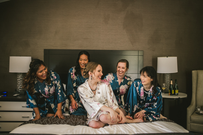 Industrial chic April wedding bridal party in Baltimore City's Radisson Hotel by Britney Clause Photography