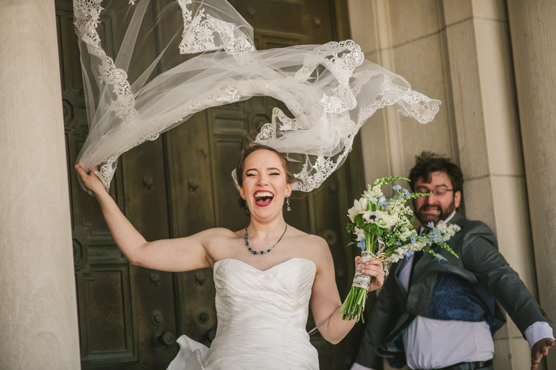 Industrial chic April wedding bride and groom's first look in Baltimore City's St. Joseph's Monastery Parish by Britney Clause Photography