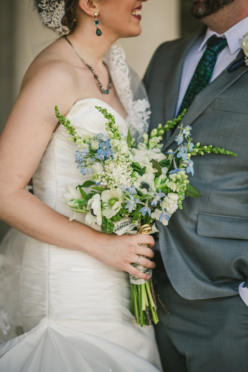 Industrial chic April wedding bride and groom's first look in Baltimore City's St. Joseph's Monastery Parish by Britney Clause Photography