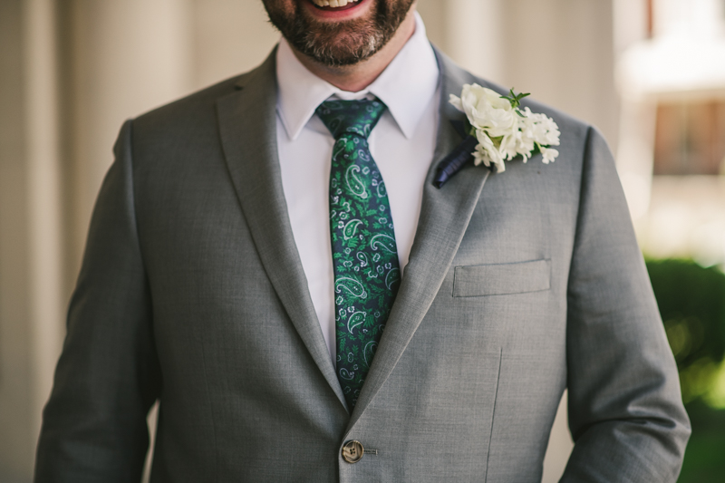 Industrial chic April wedding groom detail in Baltimore City's St. Joseph's Monastery Parish by Britney Clause Photography