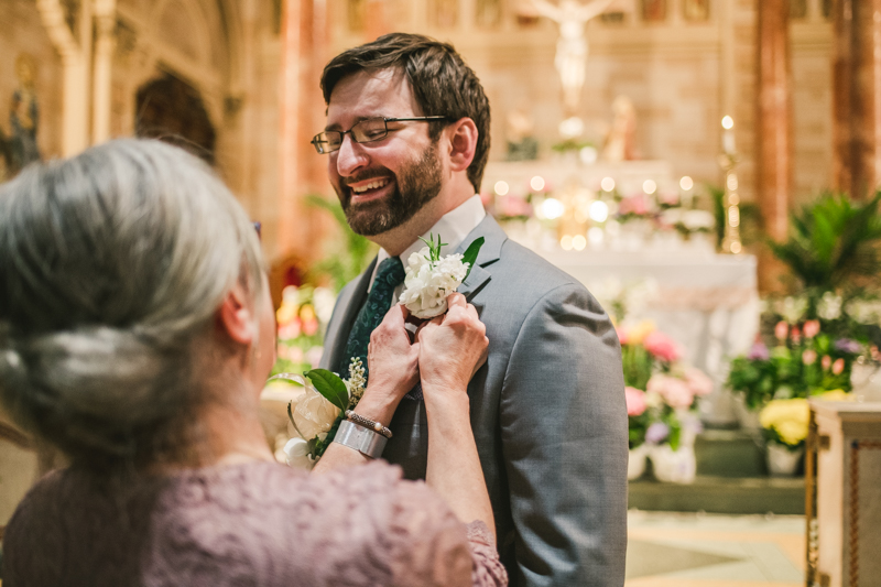 Industrial chic April wedding ceremony in Baltimore City's St. Joseph's Monastery Parish by Britney Clause Photography