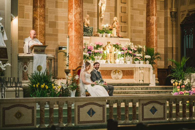 Industrial chic April wedding ceremony in Baltimore City's St. Joseph's Monastery Parish by Britney Clause Photography