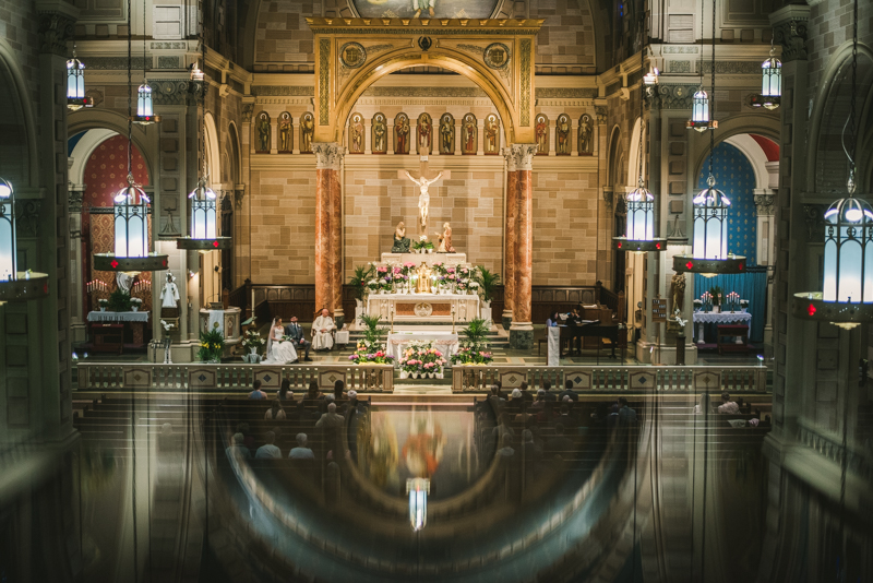 Industrial chic April wedding ceremony in Baltimore City's St. Joseph's Monastery Parish by Britney Clause Photography