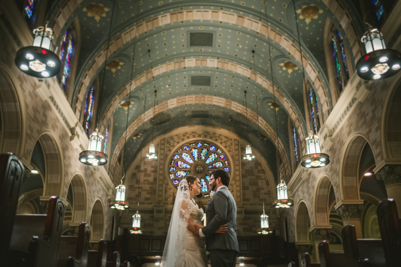 Industrial chic April wedding bride and groom portraits in Baltimore City St. Joseph's Monastery Parish by Britney Clause Photography