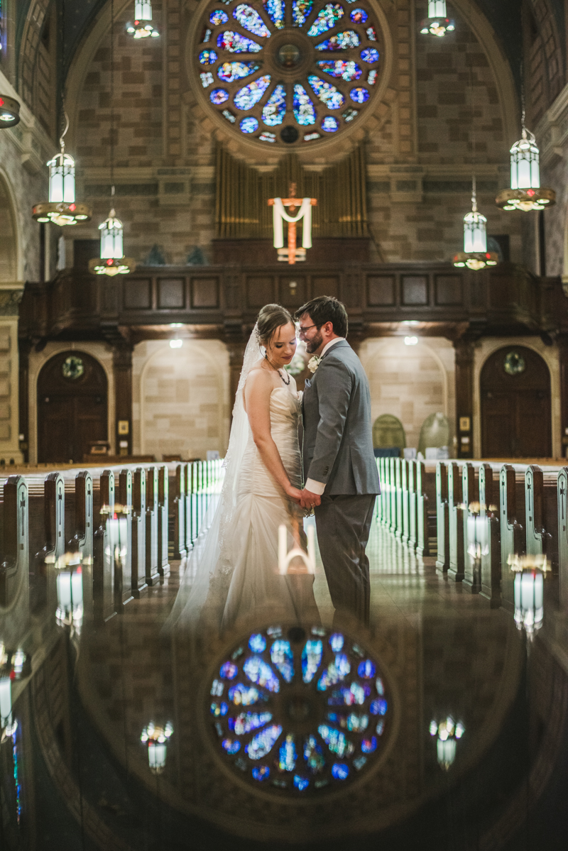 Industrial chic April wedding bride and groom portraits in Baltimore City St. Joseph's Monastery Parish by Britney Clause Photography