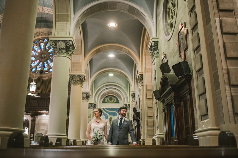 Industrial chic April wedding bride and groom portraits in Baltimore City St. Joseph's Monastery Parish by Britney Clause Photography