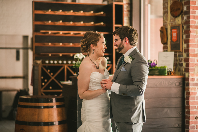 Industrial chic April wedding reception in Baltimore City at La Cuchara by Britney Clause Photography