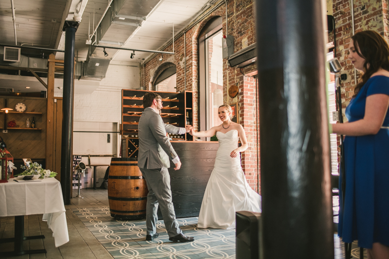 Industrial chic April wedding reception in Baltimore City at La Cuchara by Britney Clause Photography