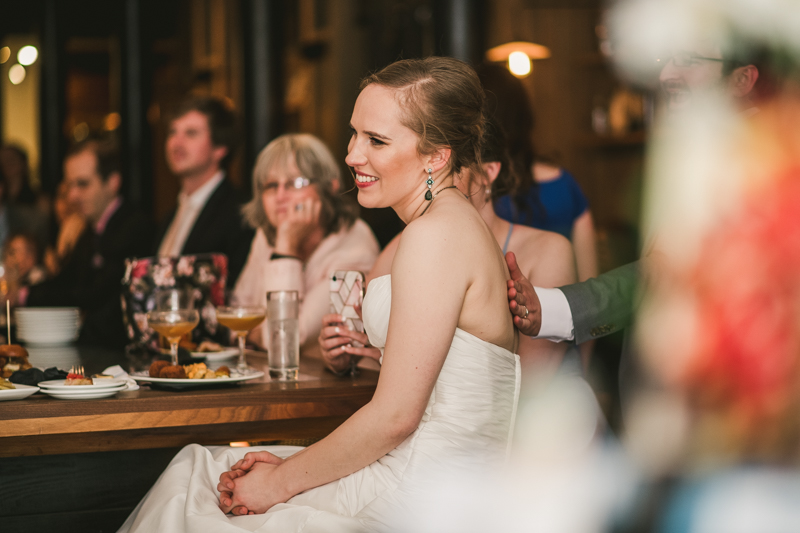 Industrial chic April wedding reception in Baltimore City at La Cuchara by Britney Clause Photography