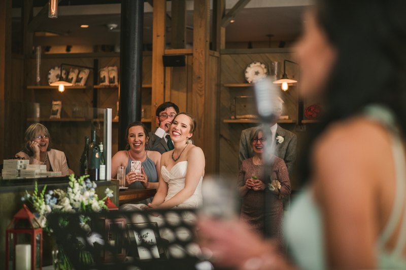Industrial chic April wedding reception in Baltimore City at La Cuchara by Britney Clause Photography