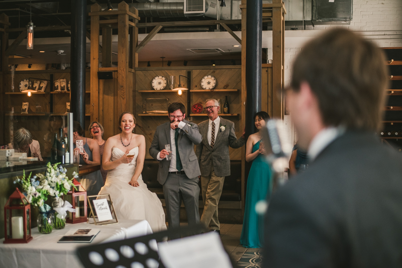 Industrial chic April wedding reception in Baltimore City at La Cuchara by Britney Clause Photography