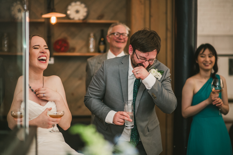 Industrial chic April wedding reception in Baltimore City at La Cuchara by Britney Clause Photography