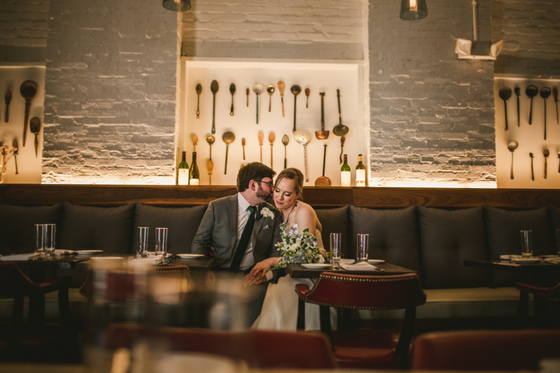 Industrial chic April wedding bride and groom portraits in Baltimore City at La Cuchara by Britney Clause Photography