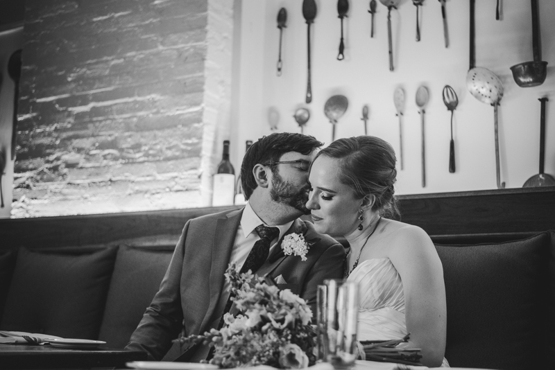 Industrial chic April wedding bride and groom portraits in Baltimore City at La Cuchara by Britney Clause Photography