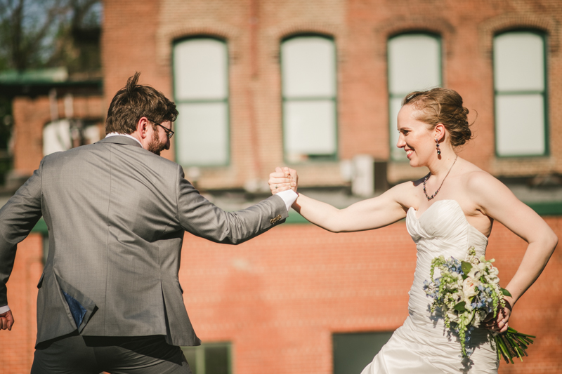 Industrial chic April wedding bride and groom portraits in Baltimore City at La Cuchara by Britney Clause Photography