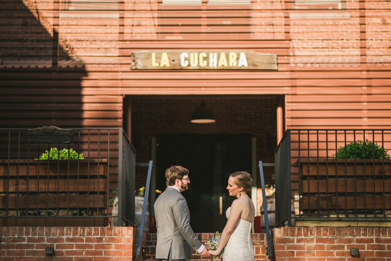 Industrial chic April wedding bride and groom portraits in Baltimore City at La Cuchara by Britney Clause Photography