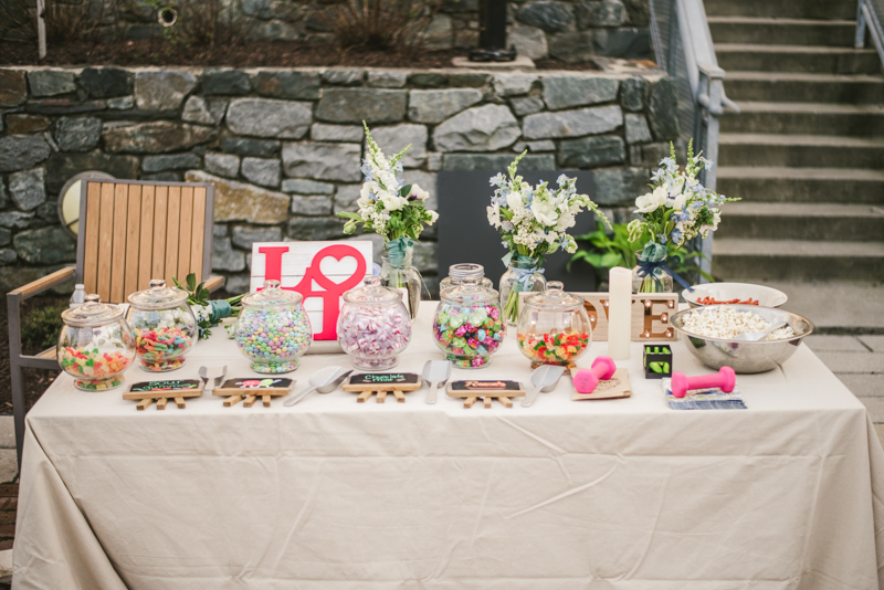 Industrial chic April wedding after party sweet table in Baltimore City at Union Mill Apartments by Britney Clause Photography