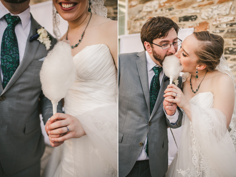 Industrial chic April wedding after party cotton candy by Cheers and Beers in Baltimore City at Union Mill Apartments by Britney Clause Photography