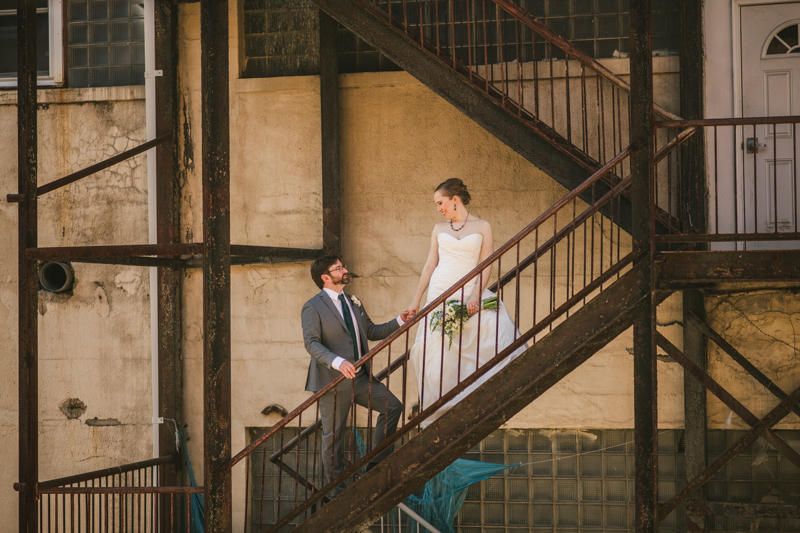 Industrial chic April wedding in Baltimore City Clipper Mill by Britney Clause Photography