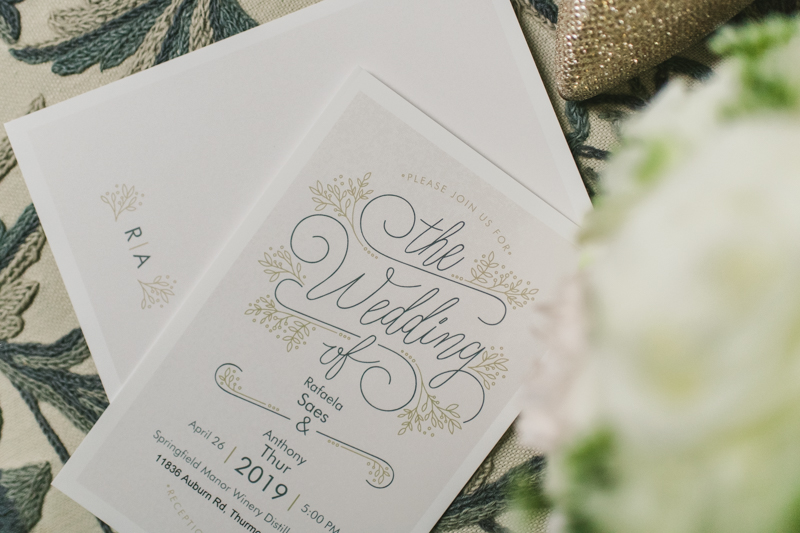 A beautiful stormy April wedding at Springfield Manor in Thurmont Maryland wedding invitation from Vista Print