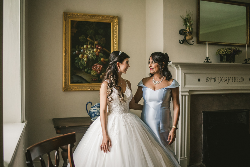 A beautiful stormy April wedding at Springfield Manor in Thurmont Maryland stunning bridal portrait in main parlor