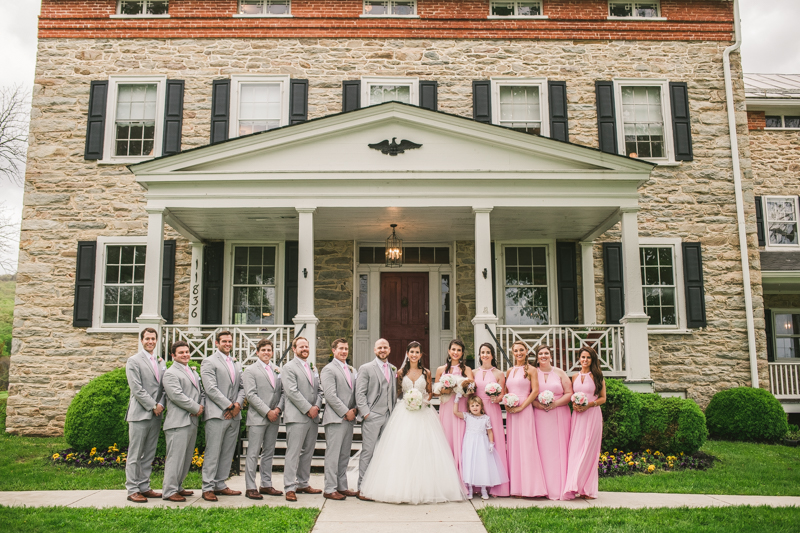 A beautiful stormy April wedding at Springfield Manor in Thurmont Maryland bridal party groups taken in front of the manor