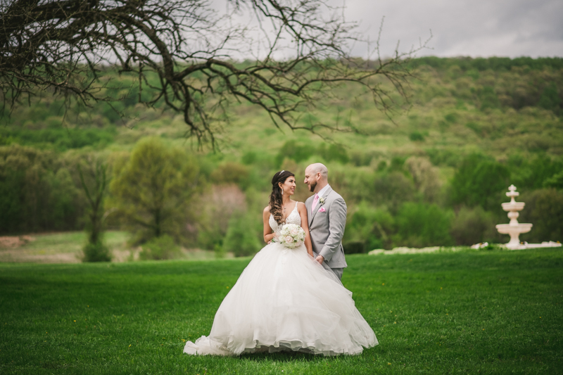 A beautiful stormy April wedding at Springfield Manor in Thurmont Maryland bride and groom portraits