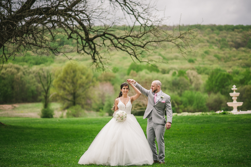 A beautiful stormy April wedding at Springfield Manor in Thurmont Maryland bride and groom portraits