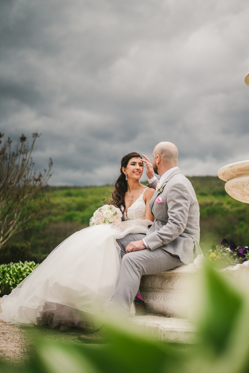 A beautiful stormy April wedding at Springfield Manor in Thurmont Maryland bride and groom portraits